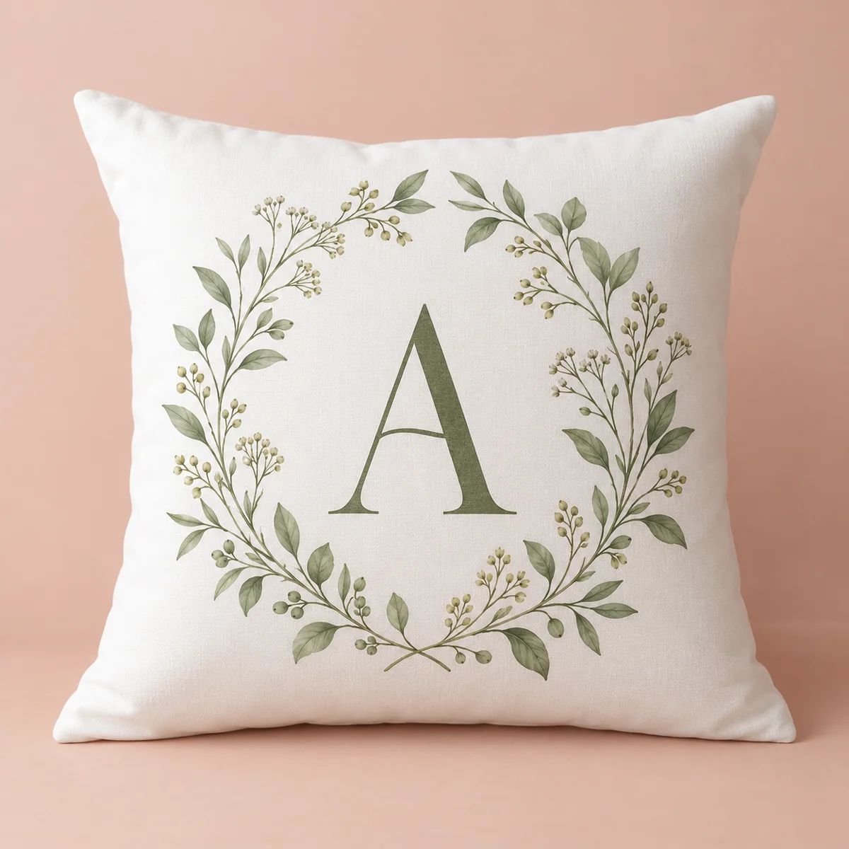 Sage Botanical Initial Personalized Pillow — main illustrative mockup