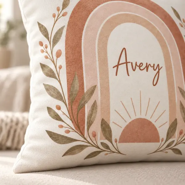 Terracotta Arch Name Personalized Pillow — detail illustrative mockup