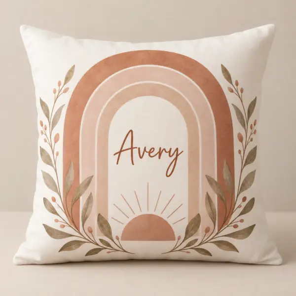 Terracotta Arch Name Personalized Pillow — main illustrative mockup