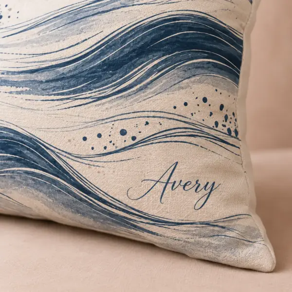 Indigo Quiet Waves Personalized Pillow — detail illustrative mockup