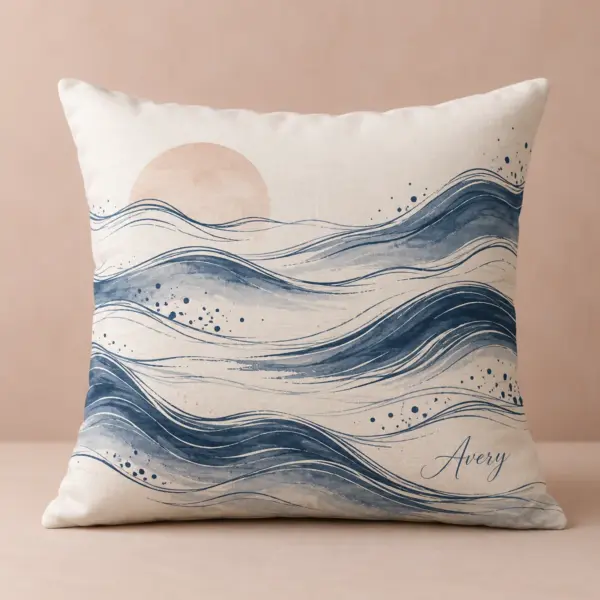Indigo Quiet Waves Personalized Pillow — main illustrative mockup