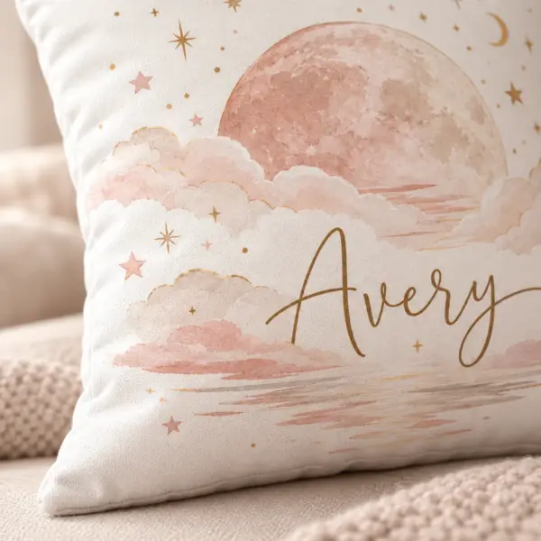 Moonrise Nursery Name Personalized Pillow — detail illustrative mockup