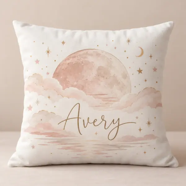Moonrise Nursery Name Personalized Pillow — main illustrative mockup