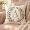 Olive Branch Monogram Personalized Pillow — lifestyle illustrative mockup