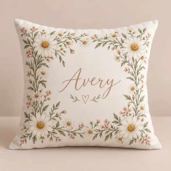 Cottage Daisy Frame Personalized Pillow — main illustrative mockup