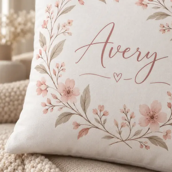 Blush Botanical Name Personalized Pillow — detail illustrative mockup