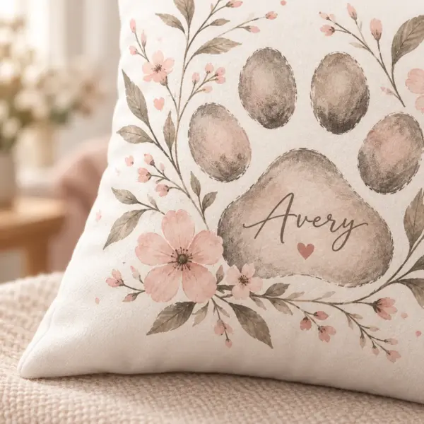 Pet Paw Memory Personalized Pillow — detail illustrative mockup