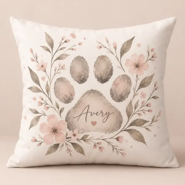 Pet Paw Memory Personalized Pillow — main illustrative mockup