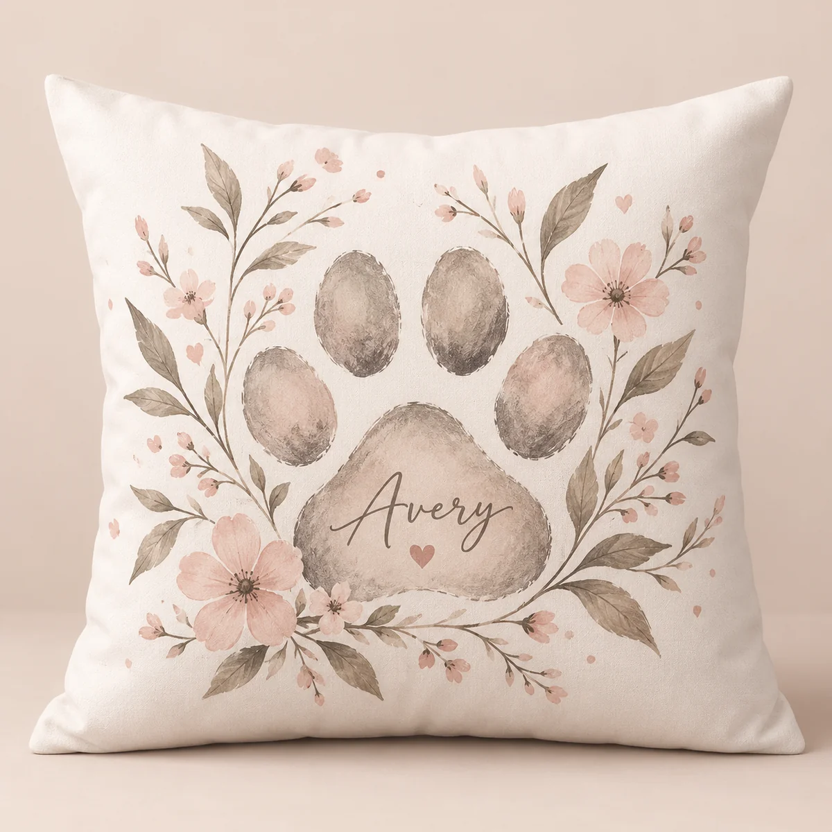 Pet Paw Memory Personalized Pillow — main illustrative mockup