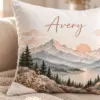 Mountain Morning Name Personalized Pillow — detail illustrative mockup