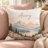 Mountain Morning Name Personalized Pillow — lifestyle illustrative mockup