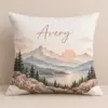 Mountain Morning Name Personalized Pillow — main illustrative mockup