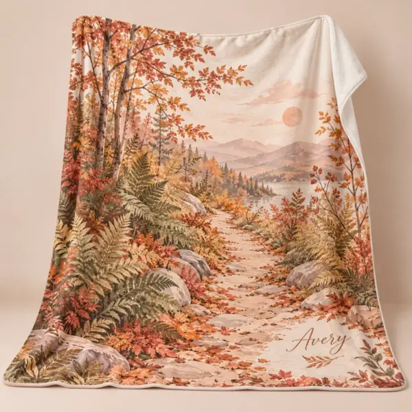Autumn Fern Path Personalized Throw Blanket — main illustrative mockup