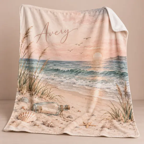 Ocean Shore Name Personalized Throw Blanket — main illustrative mockup