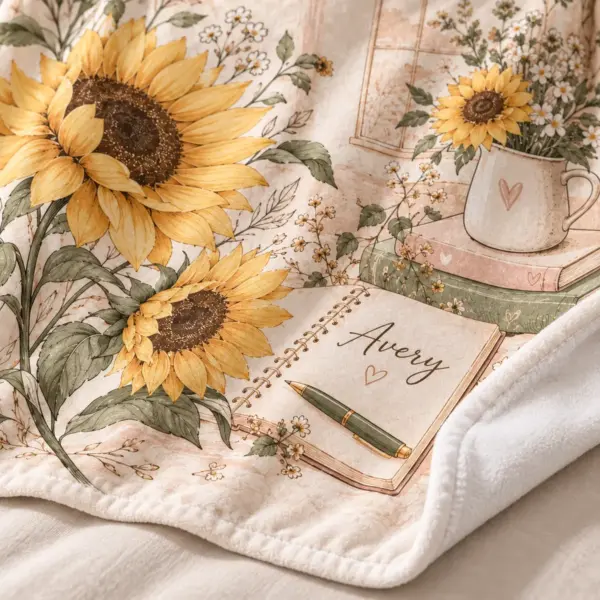 Sunflower Home Notes Personalized Throw Blanket — detail illustrative mockup