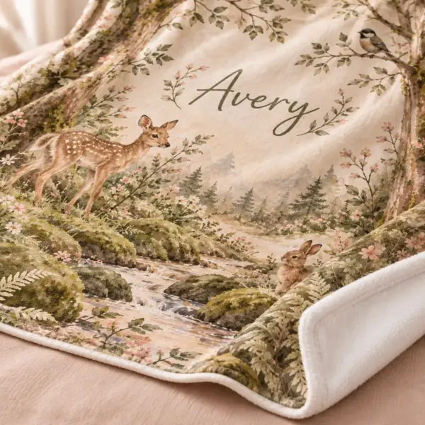 Mossy Woodland Name Personalized Throw Blanket — detail illustrative mockup