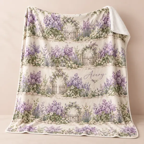 Lilac Garden Rows Personalized Throw Blanket — main illustrative mockup
