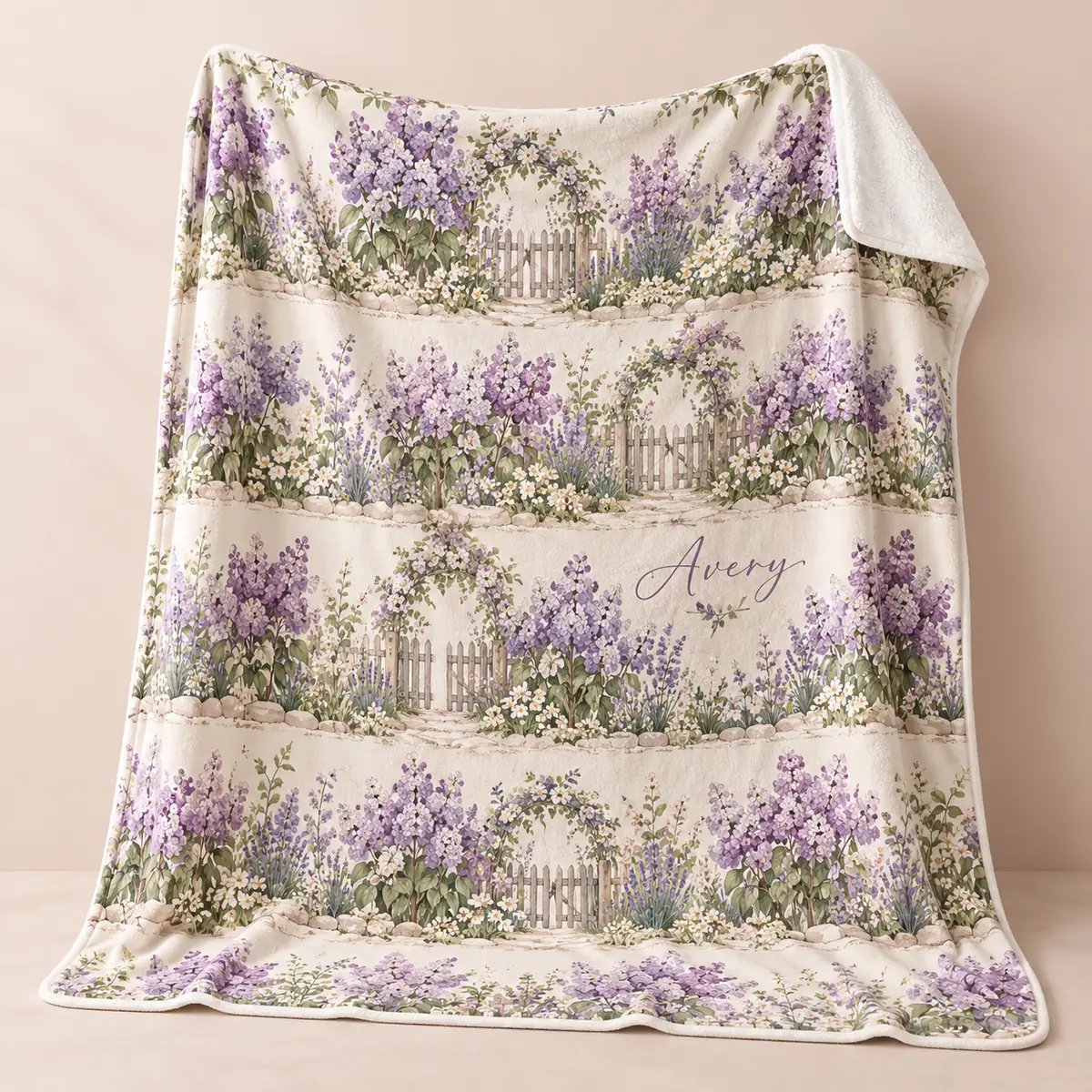 Lilac Garden Rows Personalized Throw Blanket — main illustrative mockup