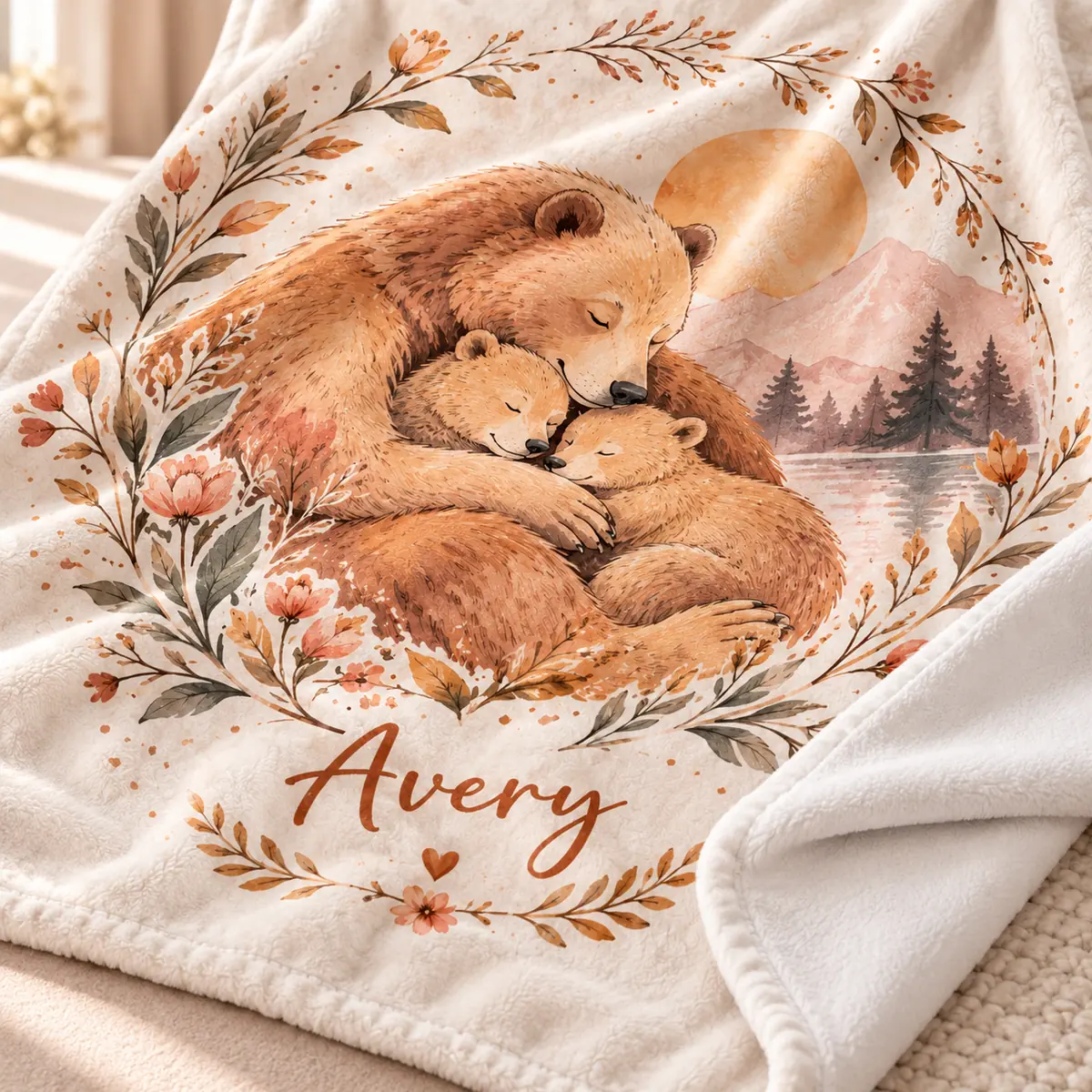 Amber Teddy Name Personalized Throw Blanket — detail illustrative mockup