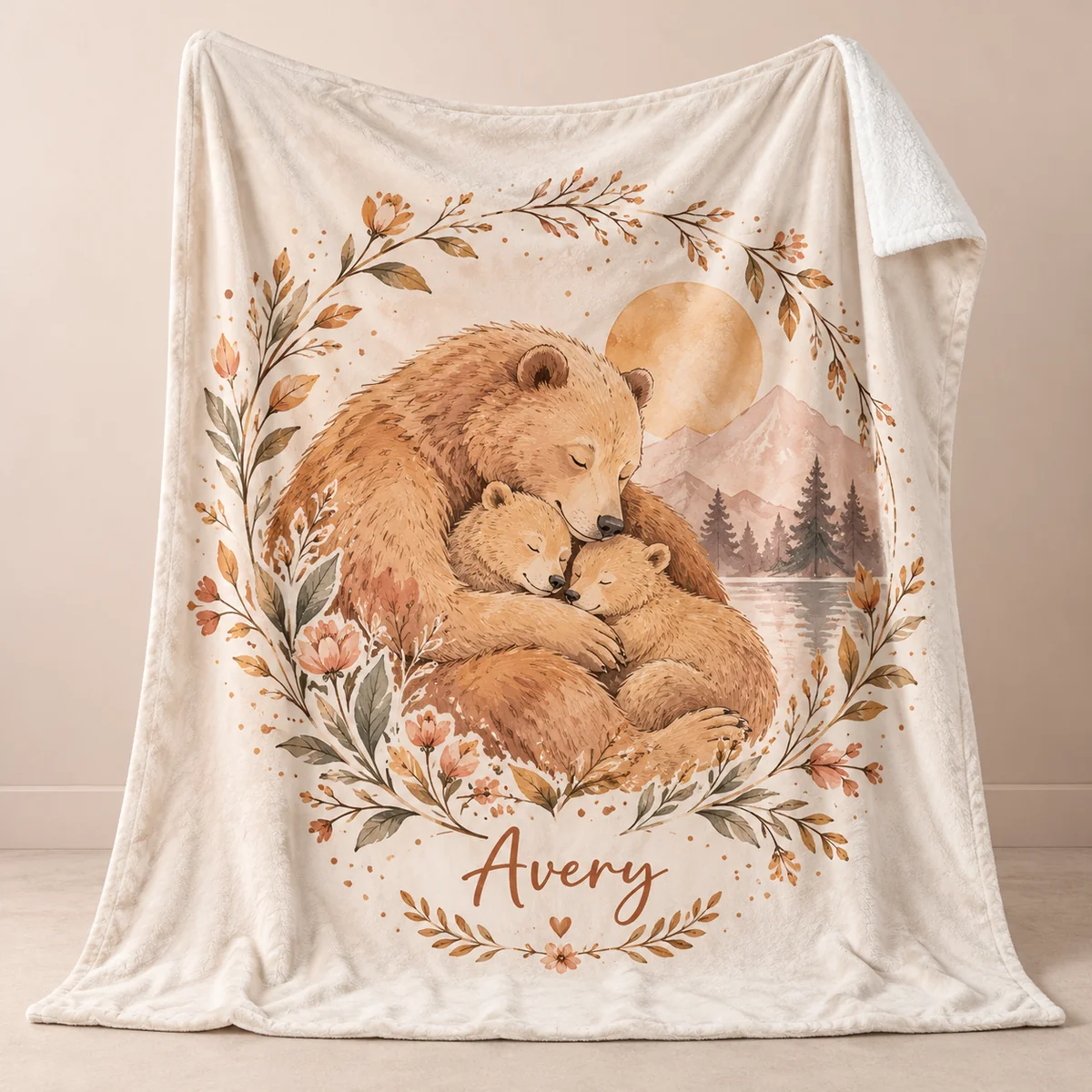 Amber Teddy Name Personalized Throw Blanket — main illustrative mockup