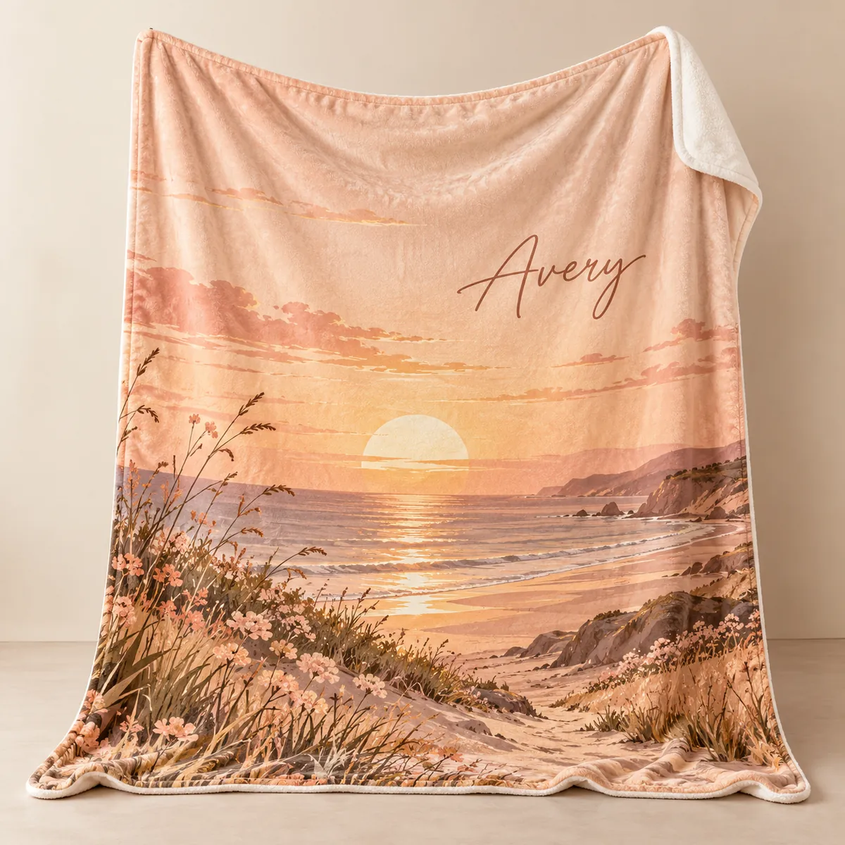 Golden Hour Name Personalized Throw Blanket — main illustrative mockup